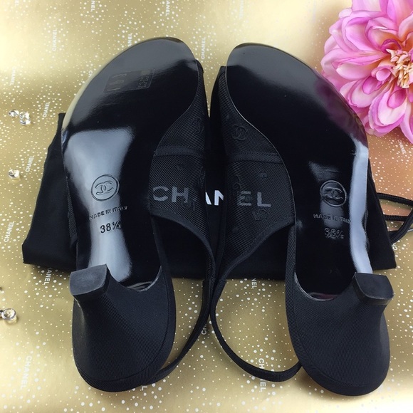 Chanel Black Mesh Logo No 5 Kitten Heels RARE - Picture 7 of 8